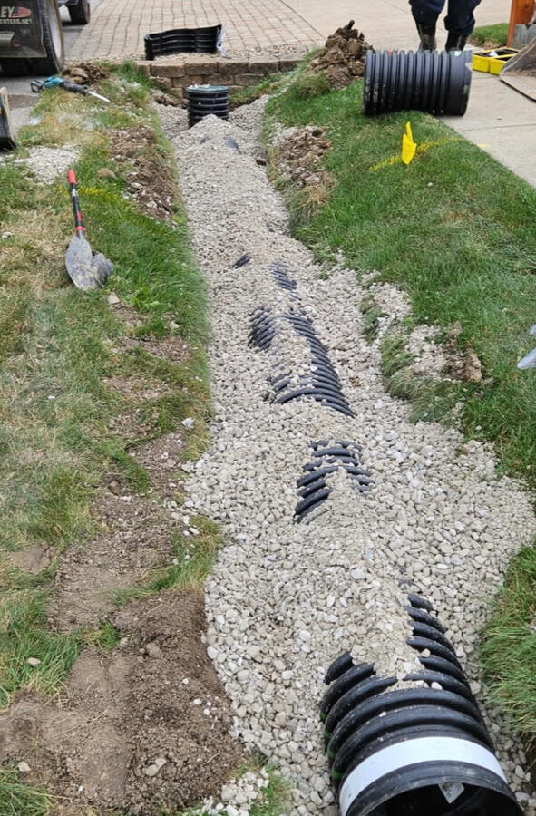 57 lime stone bedding on a 12 inch storm sewer line